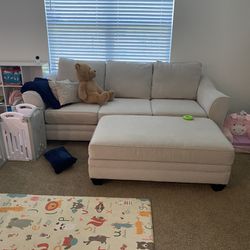Beige Couch with Large Ottoman 