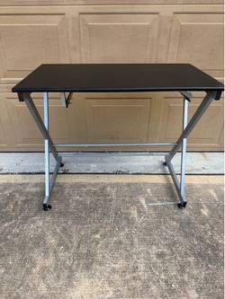 Black & Silver Computer Desk with Sliding Keyboard Tray