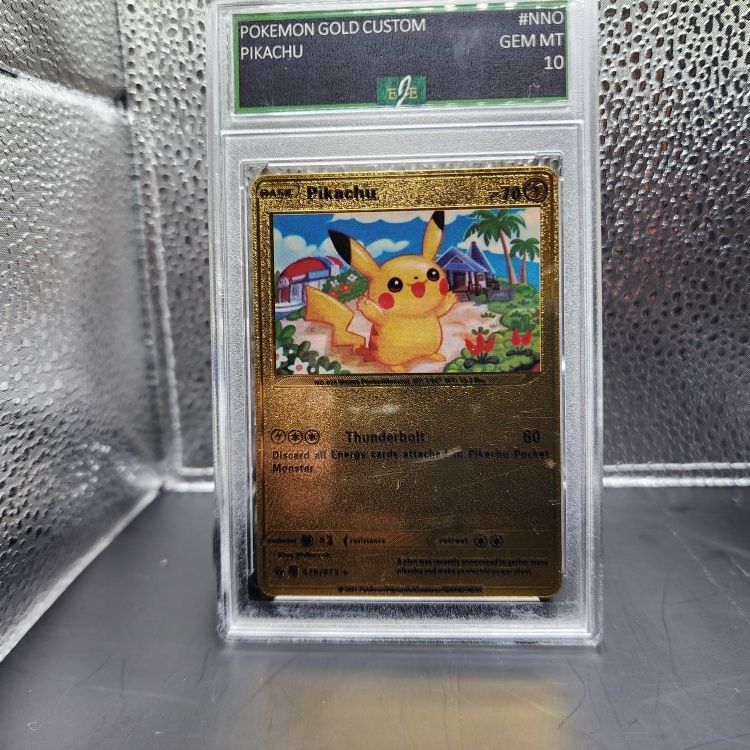fan art pokemon cards gold Pikachu Gold Foil Pokemon Card 075/073 SECRET Fan Art Collectible GEM MT 10  for Sale in Dallas, TX