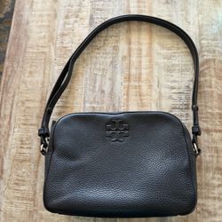 Tory Burch black leather camera bag purse handbag shoulder bag