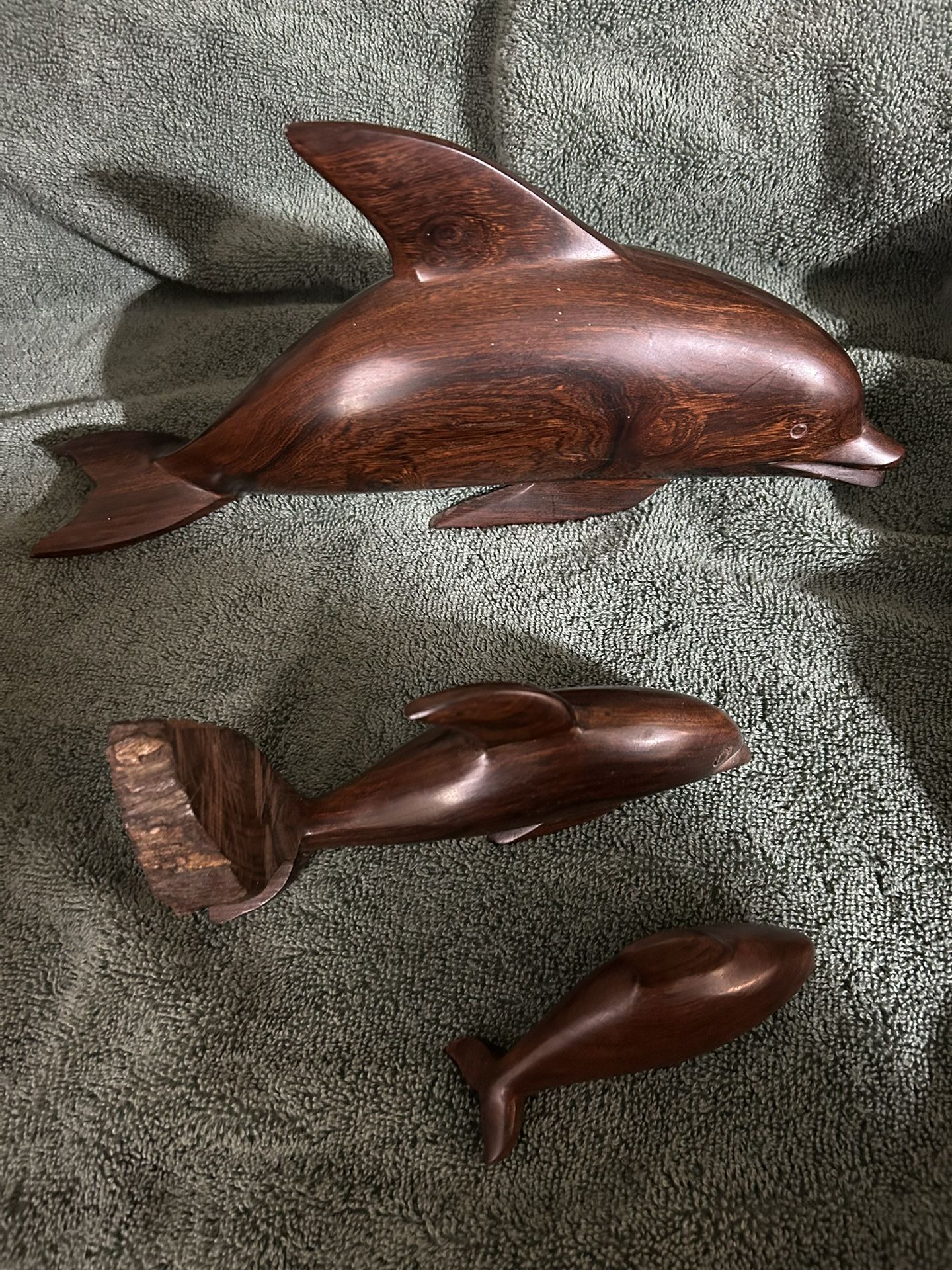 Set Of 3 Wood Dolphins