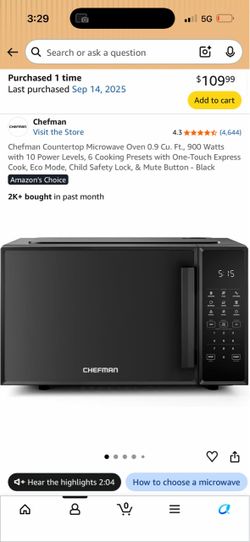 Chefman Countertop Microwave Oven 0.9 Cu. Ft.