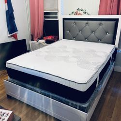 SET Queen Bed Frame+Box Spring+Queen Mattress 12”thick Brand New Delivery Available All Cities