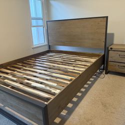 queen bed frame + nightstand set 
