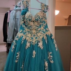 Quinceanera Dress Green/gold