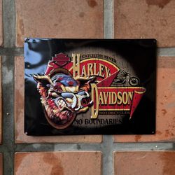 Harley Davidson Motorcycles Embossed Tin Metal Sign - No Boundaries - Hog