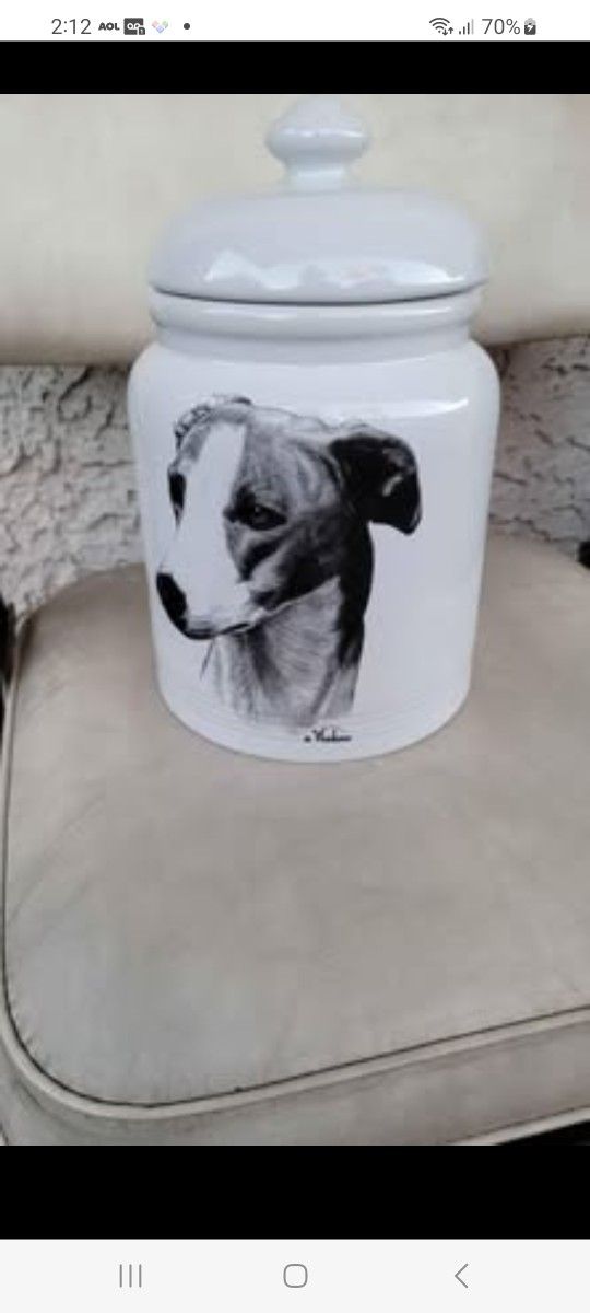 10" Rosalinde Best of Show Italian Greyhound Dog Pup White Porcelain Cookie Dog Biscuit Treat Jar