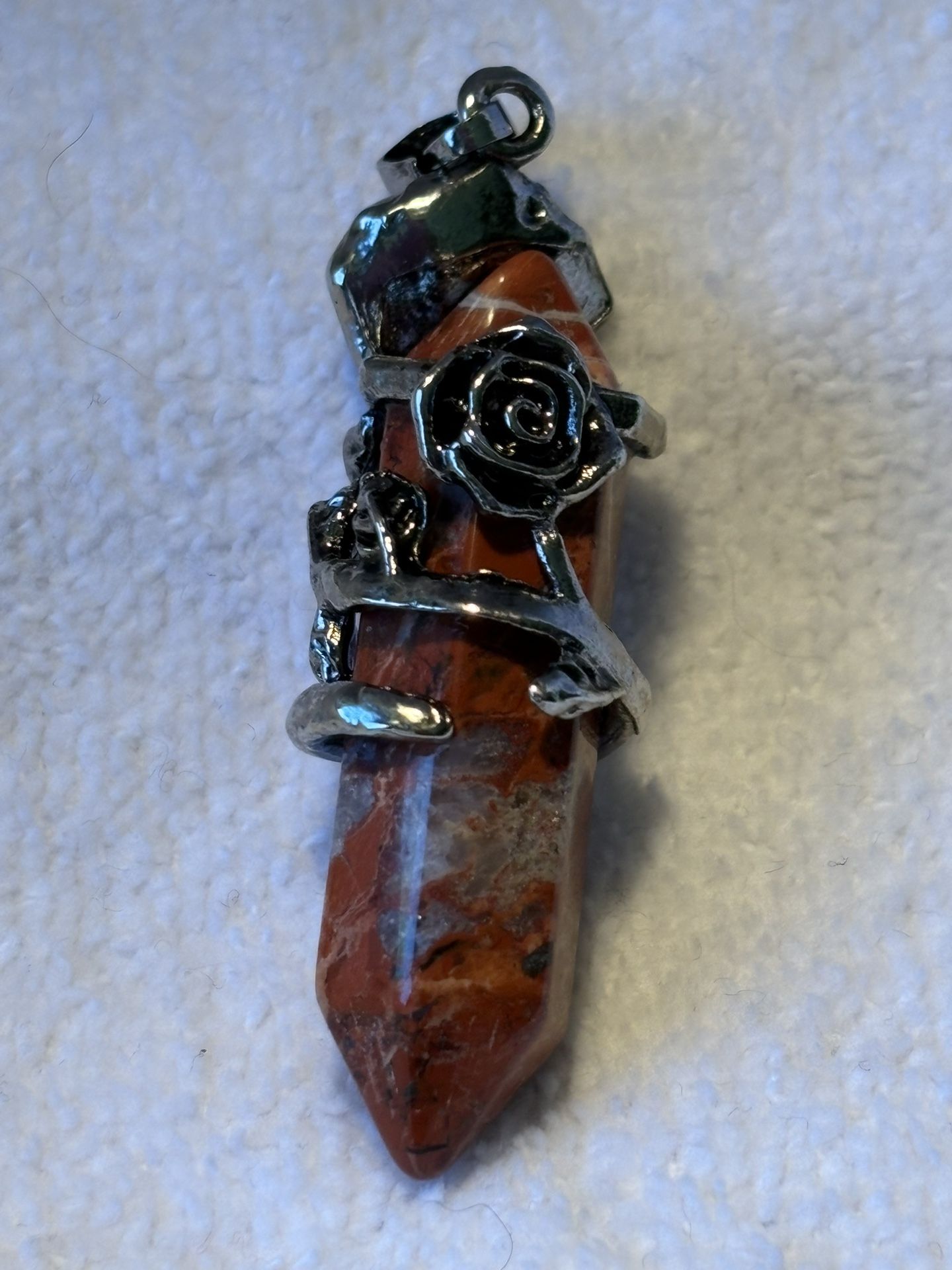 RAINBOW JASPER WRAPPED POINT PENDANT 13/4”