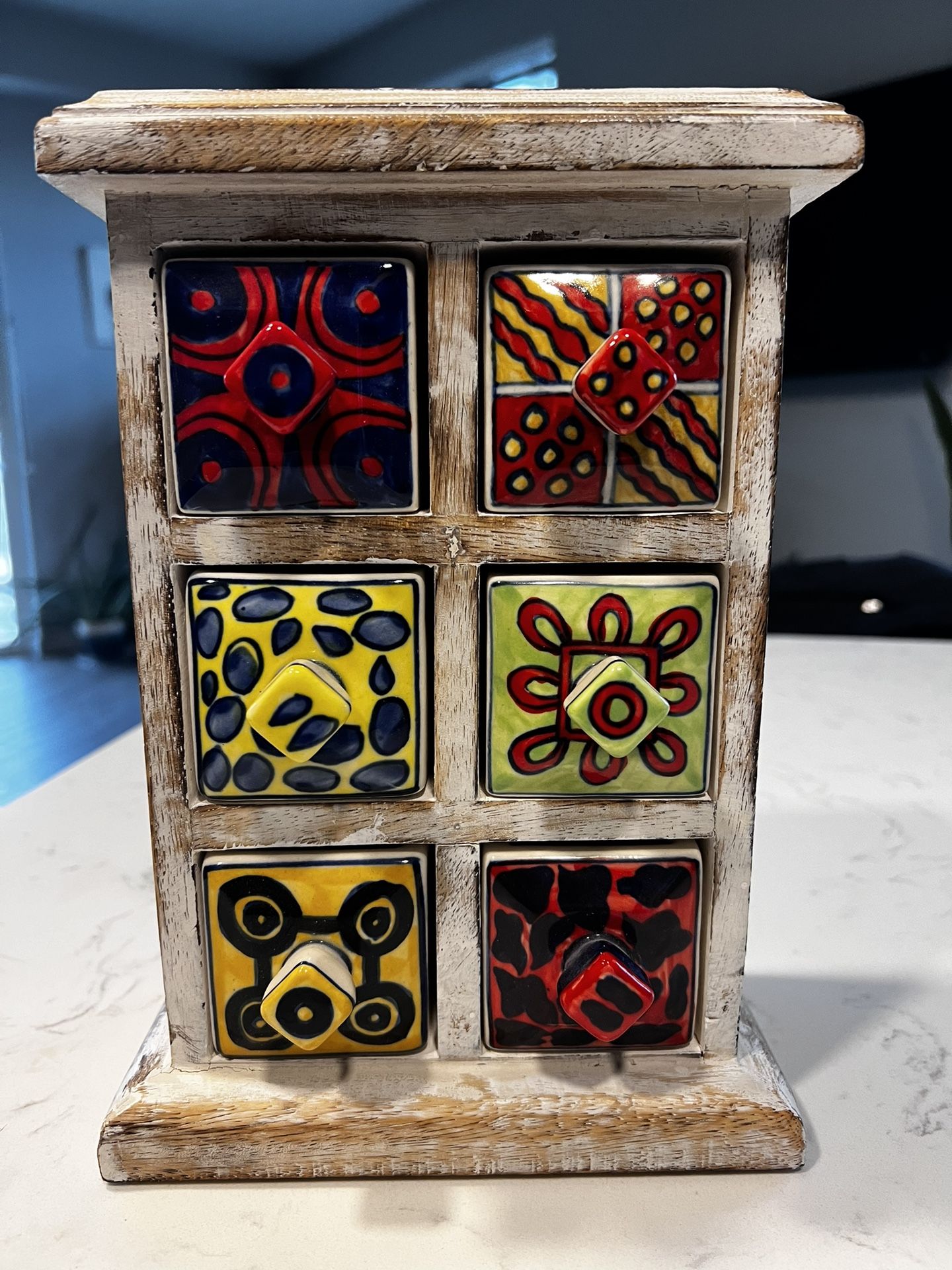 Pier 1 Wooden Cabinet with Ceramic Drawers