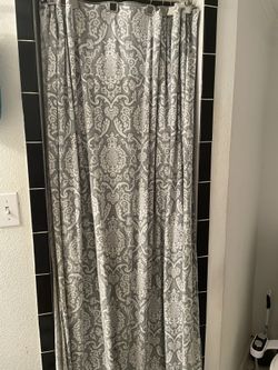 Gray & White Damask Fabric Shower Curtain