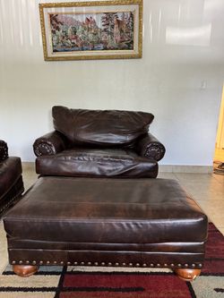 Leather Couch, ottoman, table set