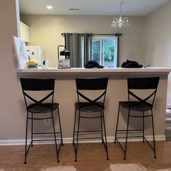 Set Of 3 Black Metal Barstools 