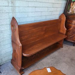 Church Pew Bench. Stunning Antique Gothic Revival Oak