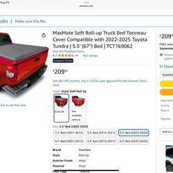 MaxMate Soft Roll-up Truck Bed Tonneau Cover Compatible with 2022-2025 Toyota Tundra | 5.5' (67") Bed | TCT169062