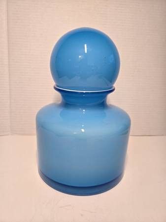 POTTERY BARN Blue & White Canister Glass Vase & Ball Set