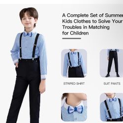 TYYVV Boys Suit 4-Piece Summer Outfit with Suspenders and Bow Tie for Church, Graduation, Birthday, Party, Formal Events