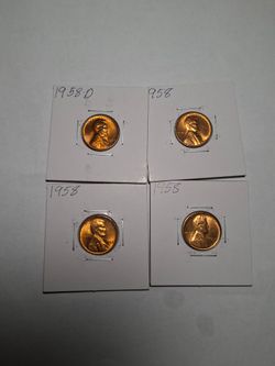 Lot of 4 - 1958 RED BU Wheat Pennies - Last Year Wheat Penny