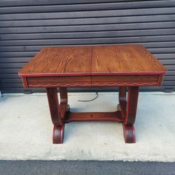 Rare Charming 1930'S Art Deco Style Solid Oak Dining Table with Buttlefly Leaf.