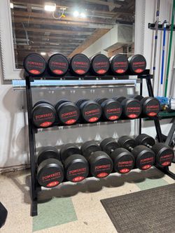 PowerFit Dumbbell Set with rack 55-95 lb