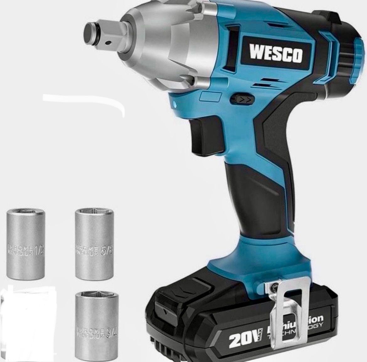 Cordless Impact Wrench, WESCO 20V Impact Wrench, 1/2-inch, 2.0Ah Li-ion Battery