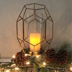 Set Of Two - 2 Pc Glass and Metal Hurricanes