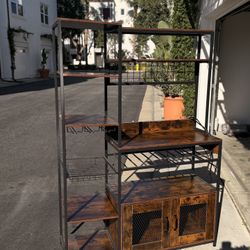 industrial Rustic Bar Cabinet With Shelves And Power Outlet