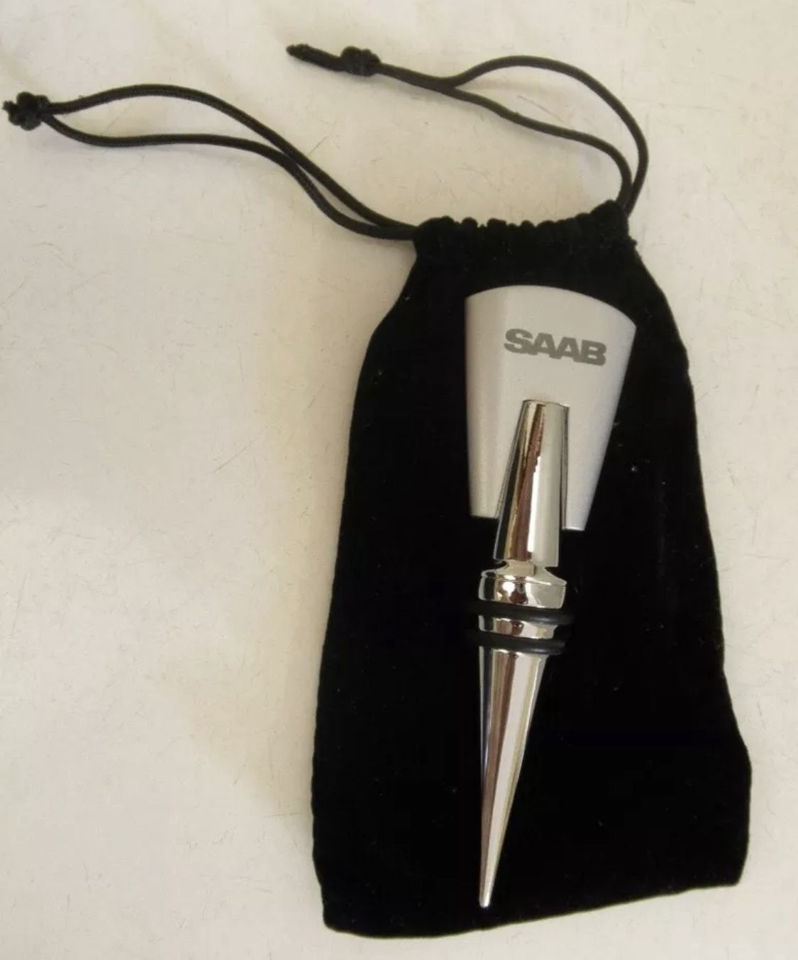 New SAAB Pewter Wine Stoppers with Gift Pouch
