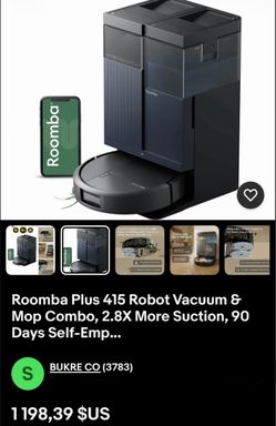 Brand New Roomba Plus 415 Combo Robot Vacuum and Mop with Smart Navigation for Hard Floors and Carpet in Black with AutoWash Dock