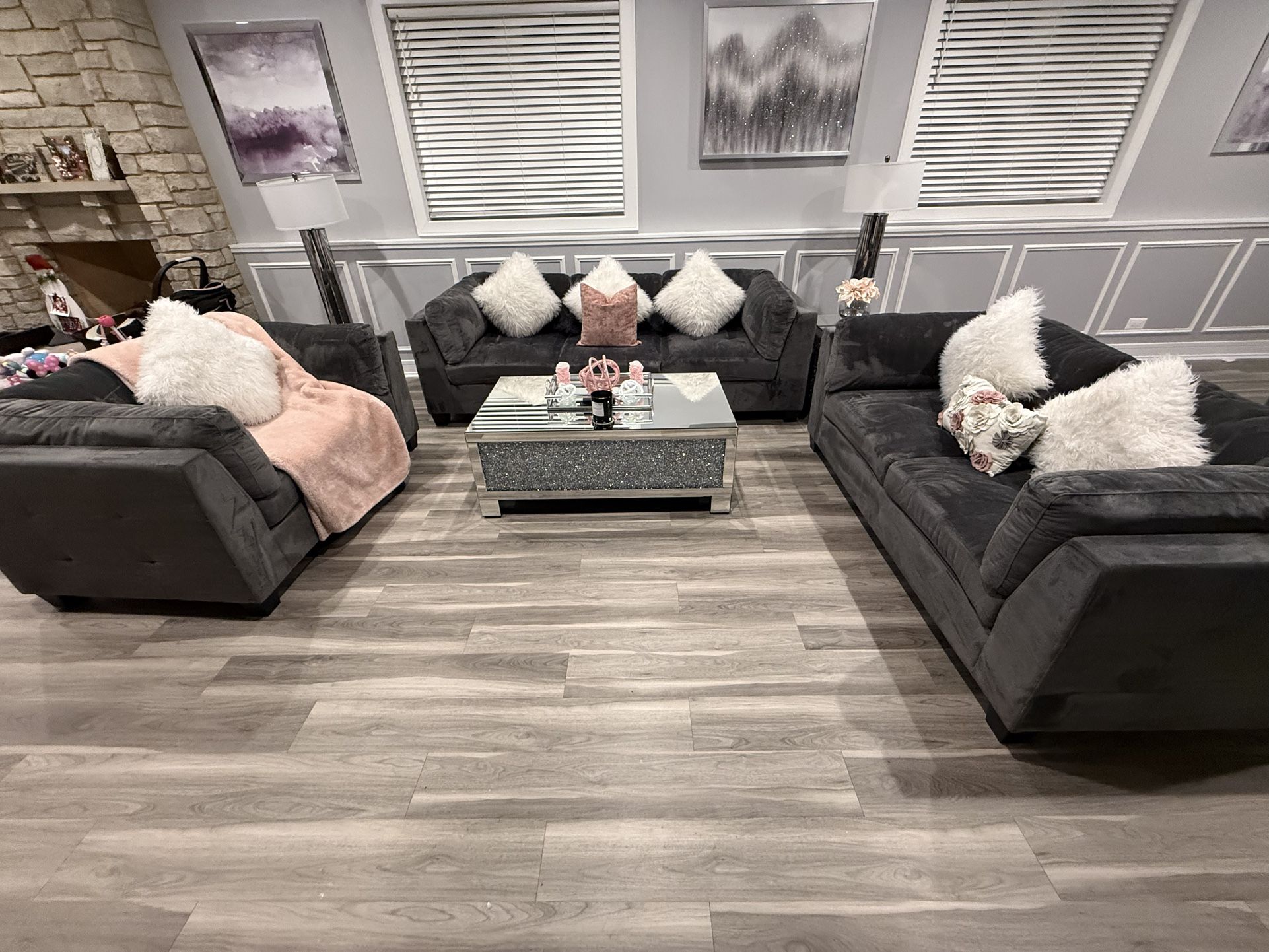 Three-Piece Living Room Set And Tables & Six Chair, Dining Room Set