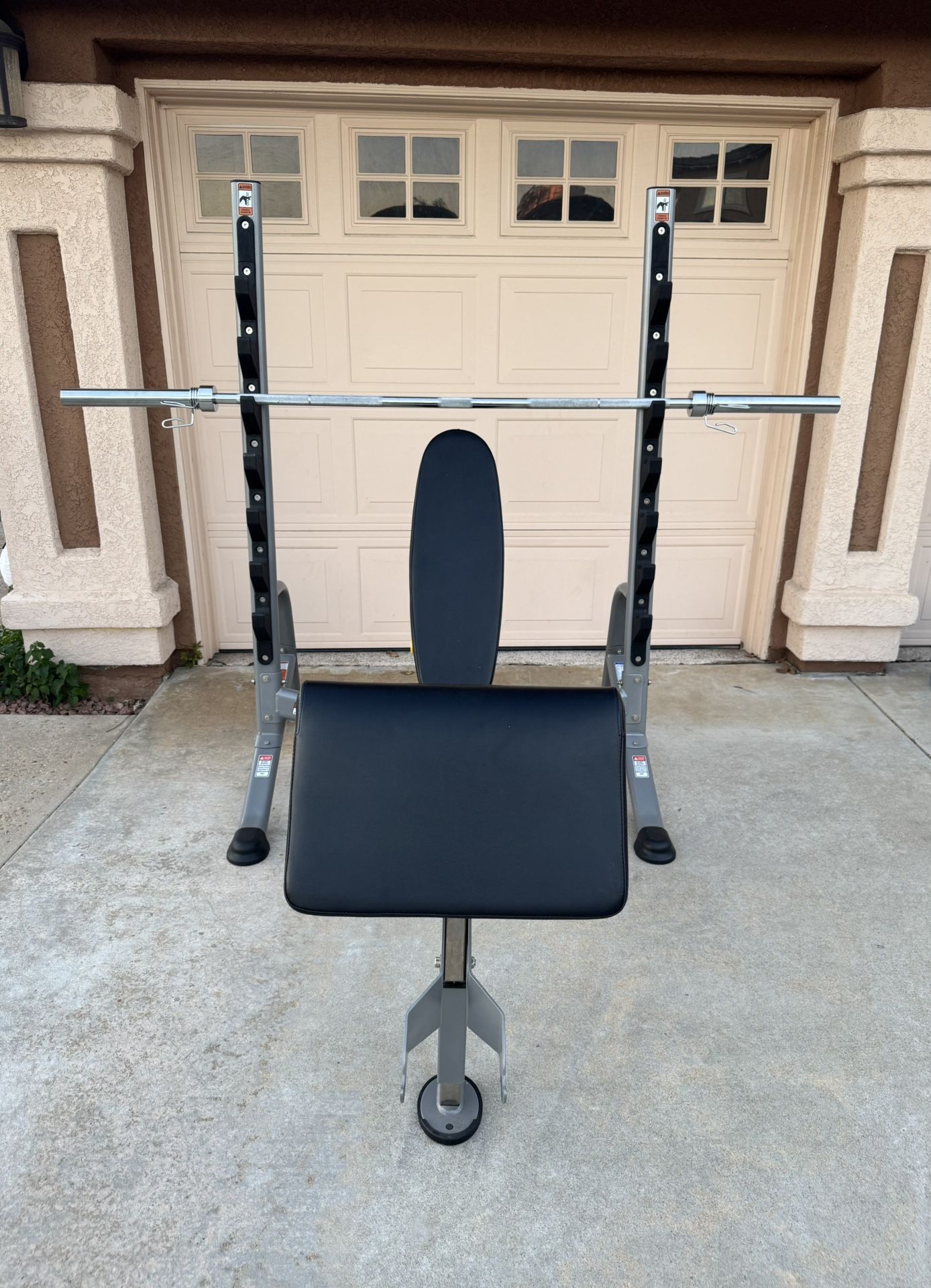 Hoist Olympic Bench w/ Barbell and Preacher Curl Attachment