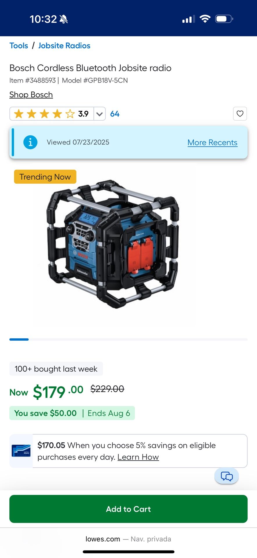 Bosch Cordless Bluetooth Jobsite radio