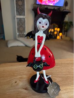 Halloween Bella Lux "Devil Bat girl" Red Polka Dot Dress Figure With Horns