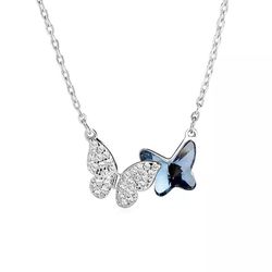 925 Sterling Silver Necklace Ladies Elegant Chain Necklace Fashion Blue Butterfly Shape