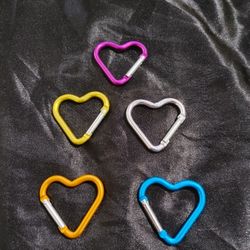 (5) Colorful Heart-Shaped Carabiners - New - $2 each or all for $8 