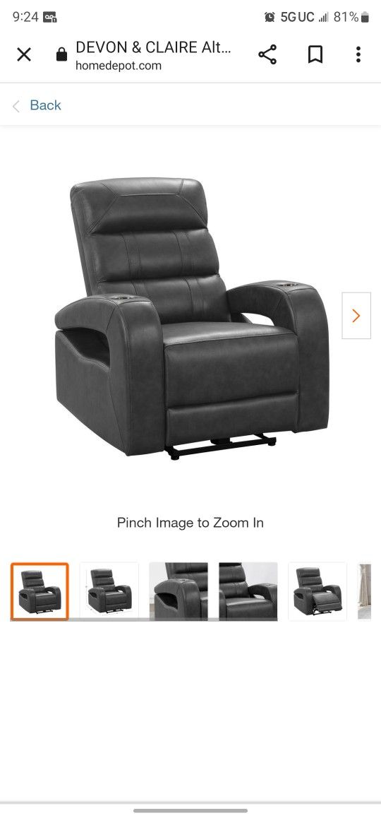 ALTINO LEATHER POWER RECLINER GRAY
