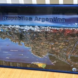 Poster Of Argentina Map With Illustration Of Cities. Blue Frame.