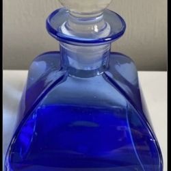Vintage Cobalt Blue Crystal Square base Perfume Bottle Clear Ball Topped Topper By Cristallo