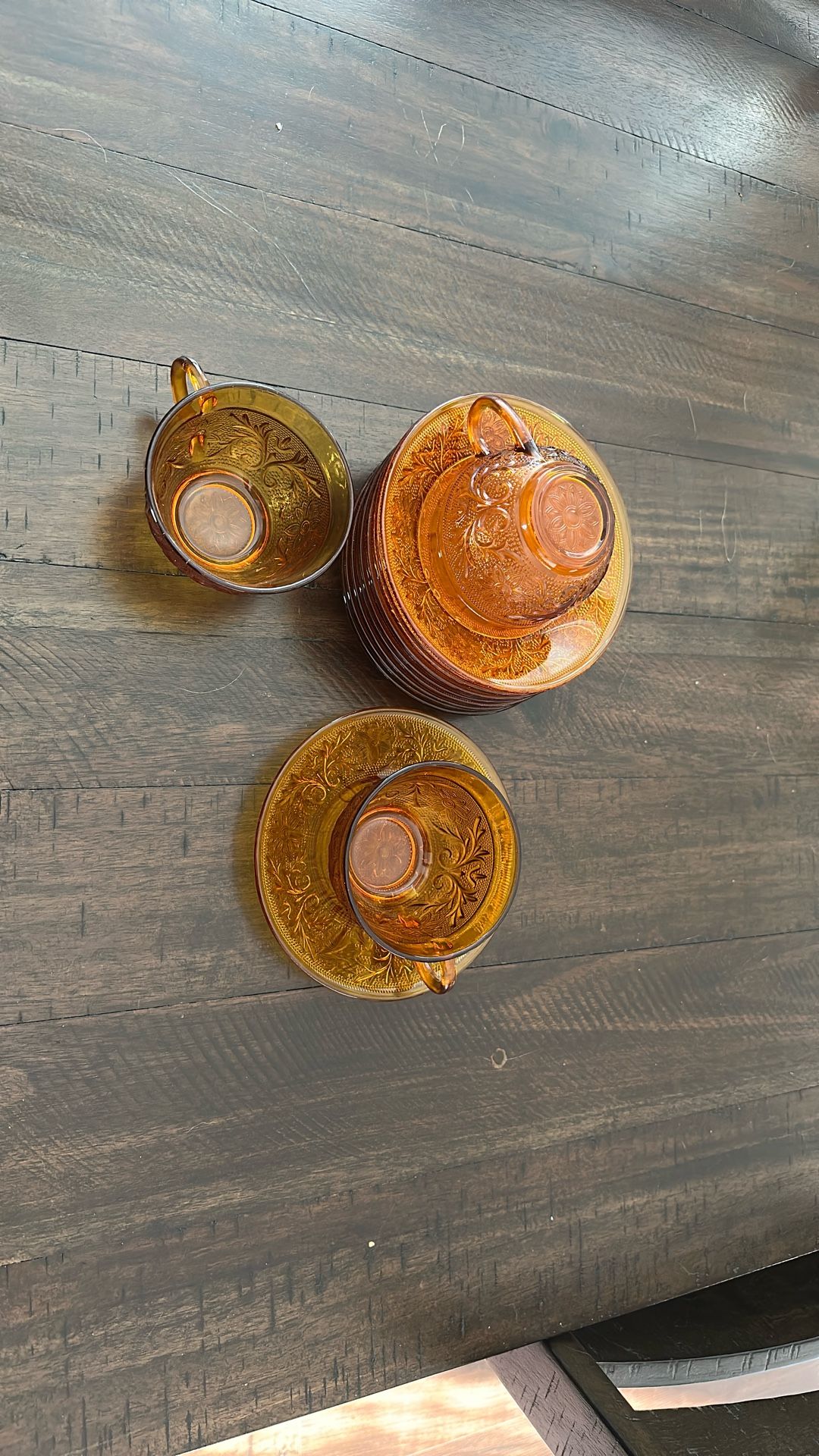 Amber Glass Coffee Cups And Saucers