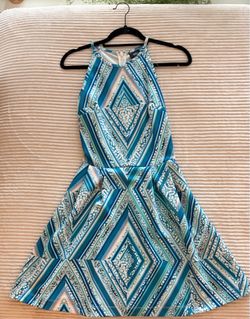 💙 Turquoise Geometric Fit & Flare Dress 💙