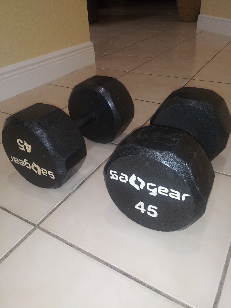 (2) 45 dumbbells - no rust, barely used