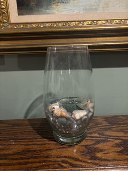 Clear Glass Hurricane Vase with Shells