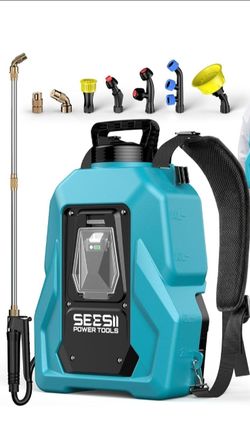 SEESII Backpack Sprayer Battery Powered, Leak-Proof 5-Gallon, Dual Battery Electric Sprayer with Telescopic Brass Wand & 7 Nozzles