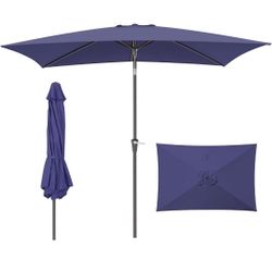Rectangular Patio Umbrella 6.5x10 FT Outdoor Table Umbrella Tilt Crank Navy Blue Sun Shade