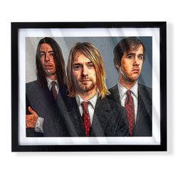 Art piece of the band nirvana in black Frame
