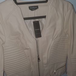 Bebe Beige/creme Leather Jacket Medium 