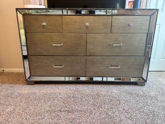 Gray mirrored dresser/ Chest and bedside table
