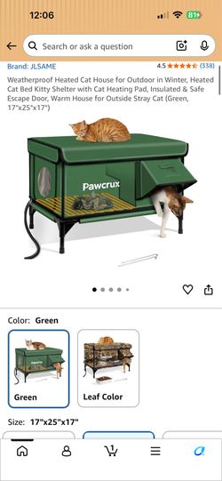 NEW IN BOX 4 Available Weatherproof Heated Cat House for Outdoor in Winter, Heated Cat Bed Kitty Shelter with Cat Heating Pad, Insulated & Safe Esc