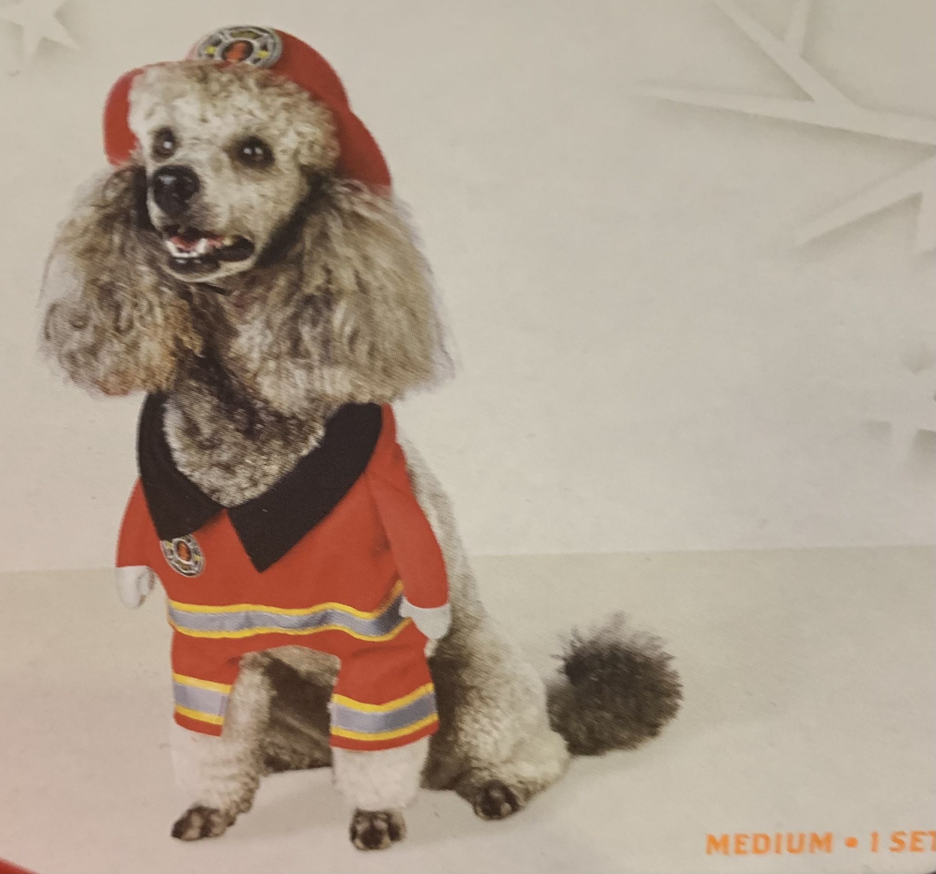 New dog size medium fireman firefighter and hat costume