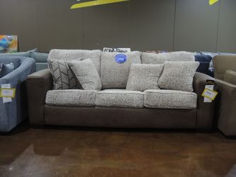 Main & Co. Shearling Track Arm Queen Sleeper - Mocha Brown Base With Oatmeal | Sofa Bed | Pull-Out Couch