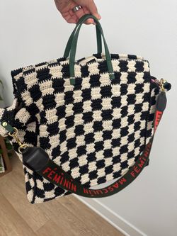 Clare V. Summer Simple Tote (Black/Cream Crochet Checker)